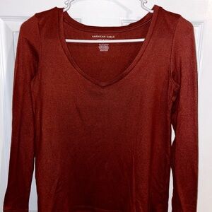 American Eagle Outfitters Women's Long Sleeve Top in Deep Rust